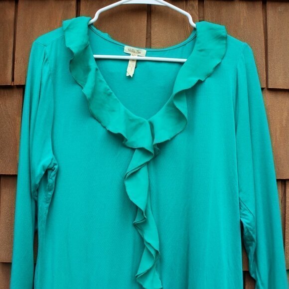 Matilda Jane Women's Forever Friends Britta Long Sleeve Green Ruffle Blouse XL - Picture 3 of 6